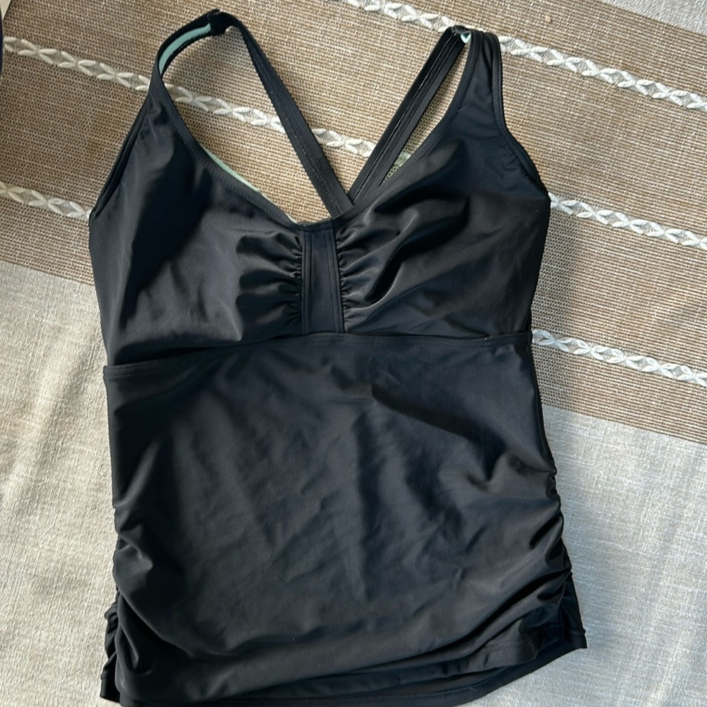 Prana Black Ruched Tankini Top